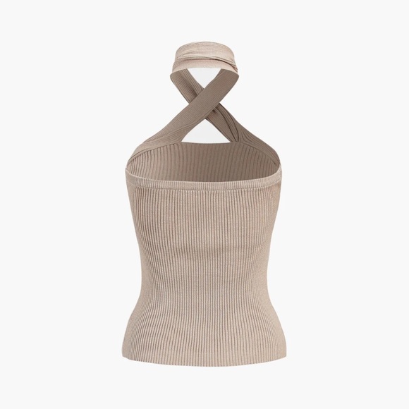 Commense Beige Ribbed Halter Top - Picture 4 of 5